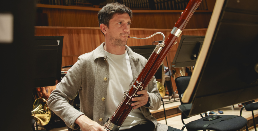 RPO Player Richard Ion playing the bassoon in rehearsal
