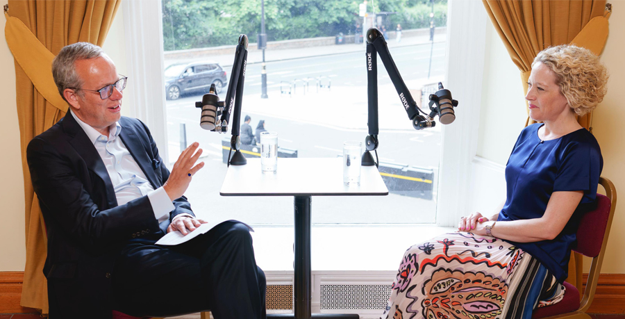 Michael Hayman and Cathy Newman recording a podcast
