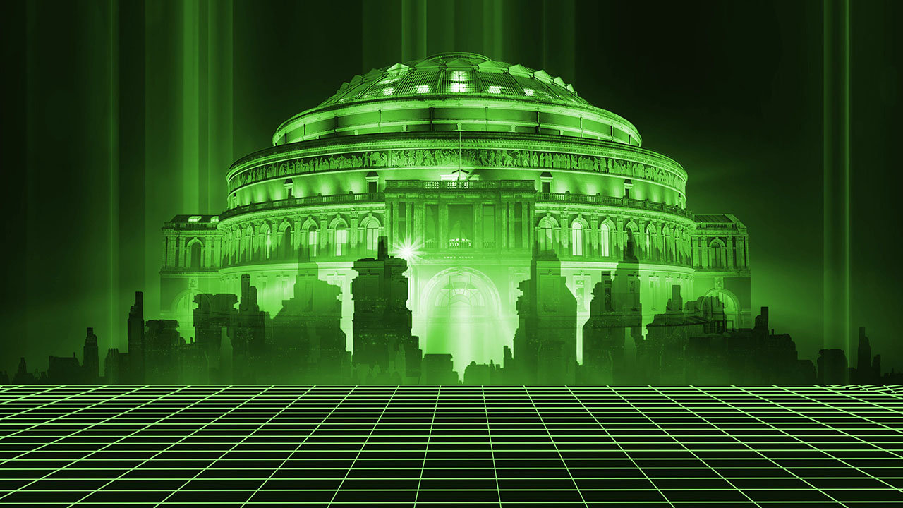 An artwork image of the Royal Albert Hall in green