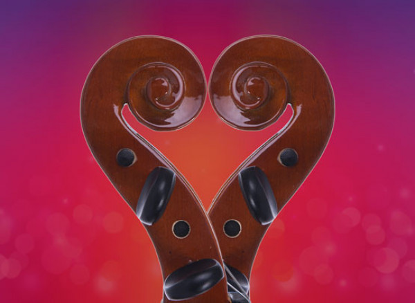 An image of two cellos forming a heart
