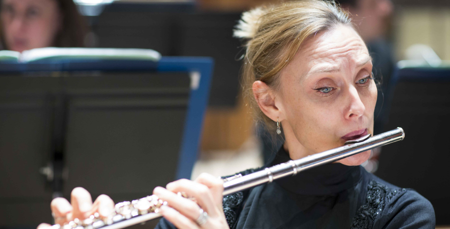 RPO Player Emer McDonough playing the flute.