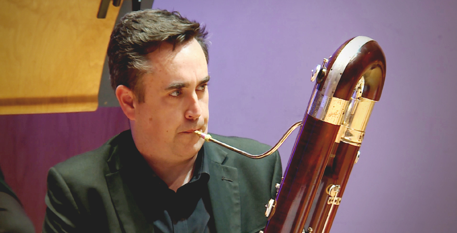 RPO Player Fraser Gordon playing the contrabassoon.