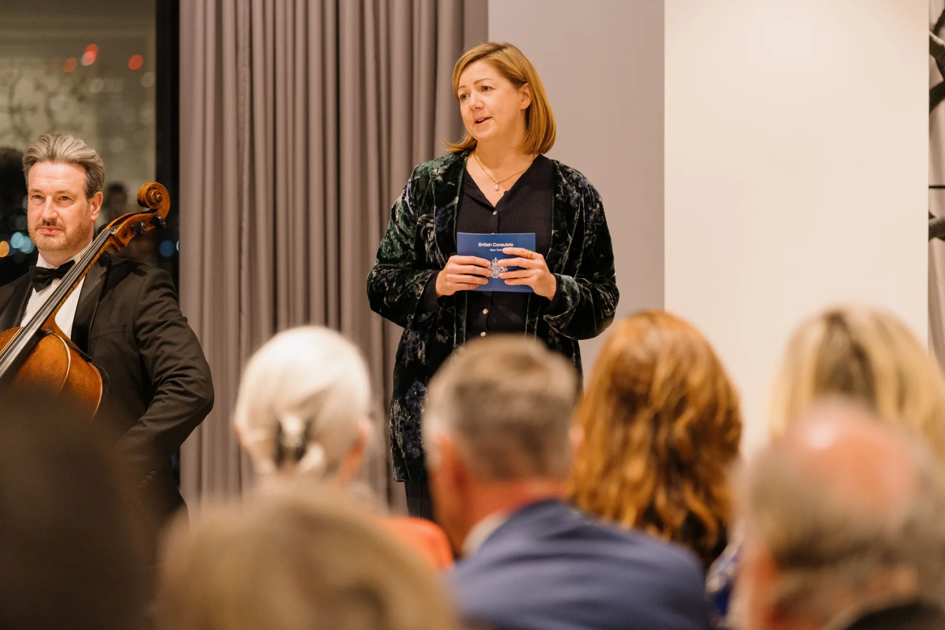 Member of the AFRPO delivering a speech at the British Consulate in New York