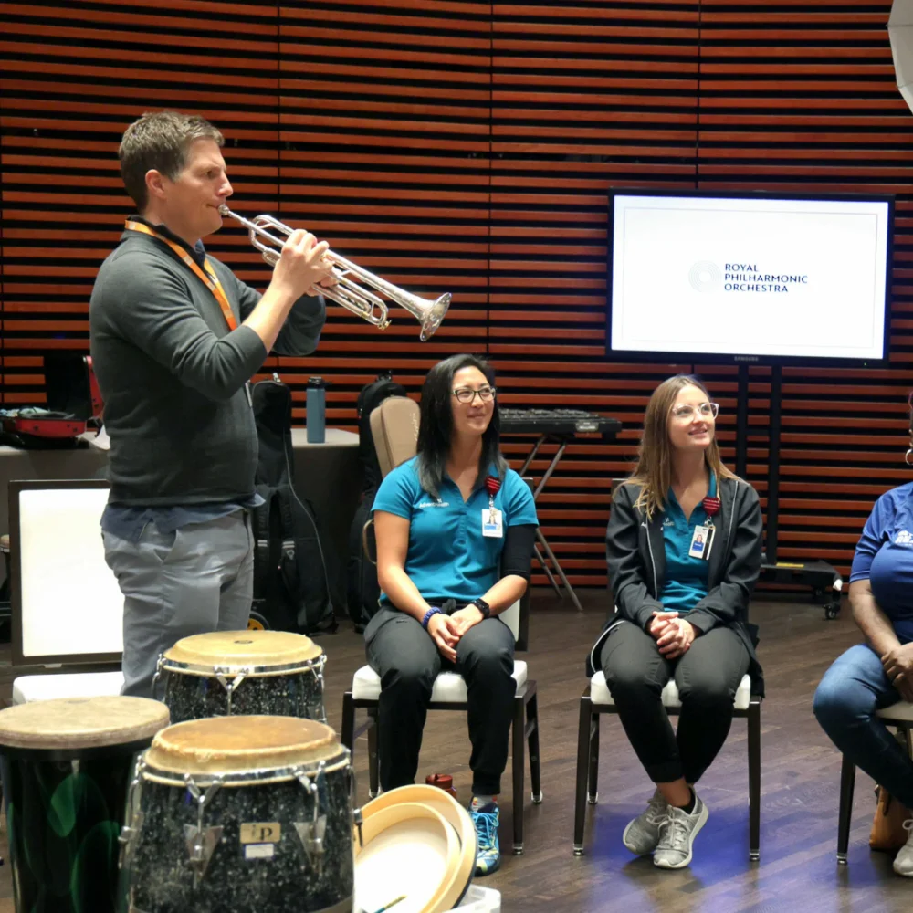 A STROKESRA workshop featuring an RPO trumpet player at the Dr Phillips Center, Orlando.
