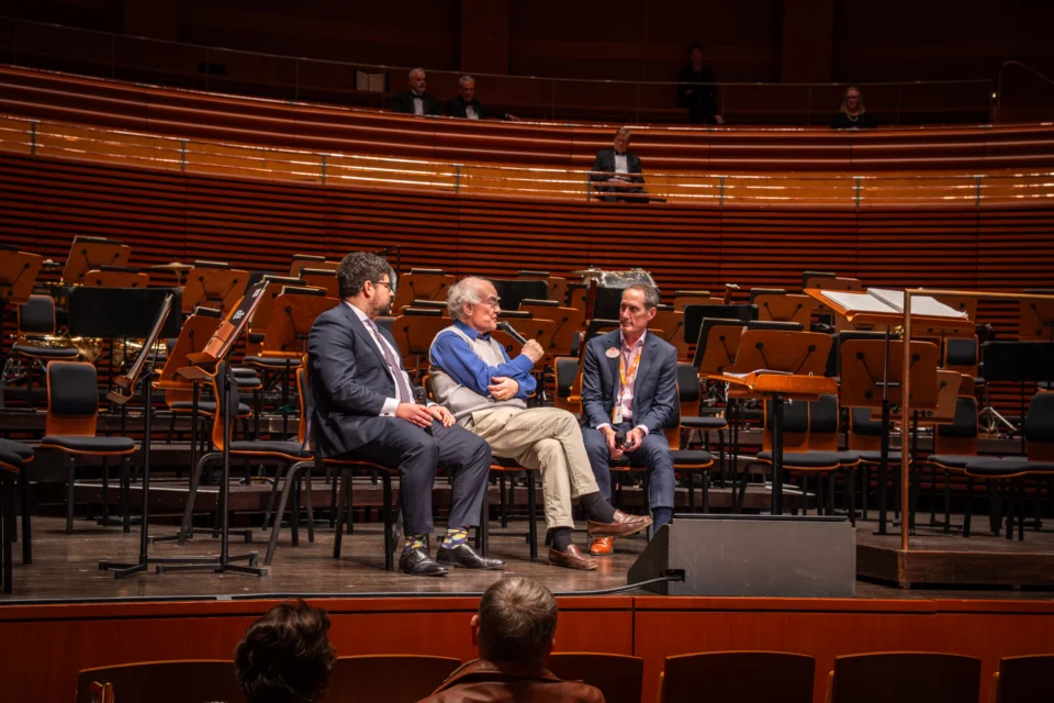 John Rutter speaking at an RPO concert in Orlando