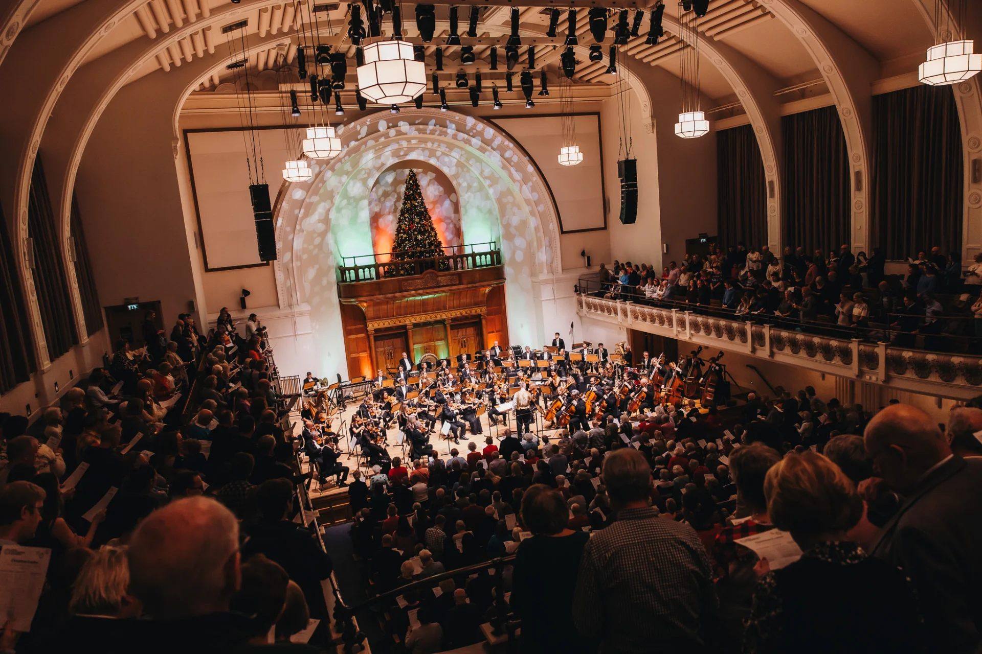 Photograph of Cadogan Hall in concert for Christmas Cracker.