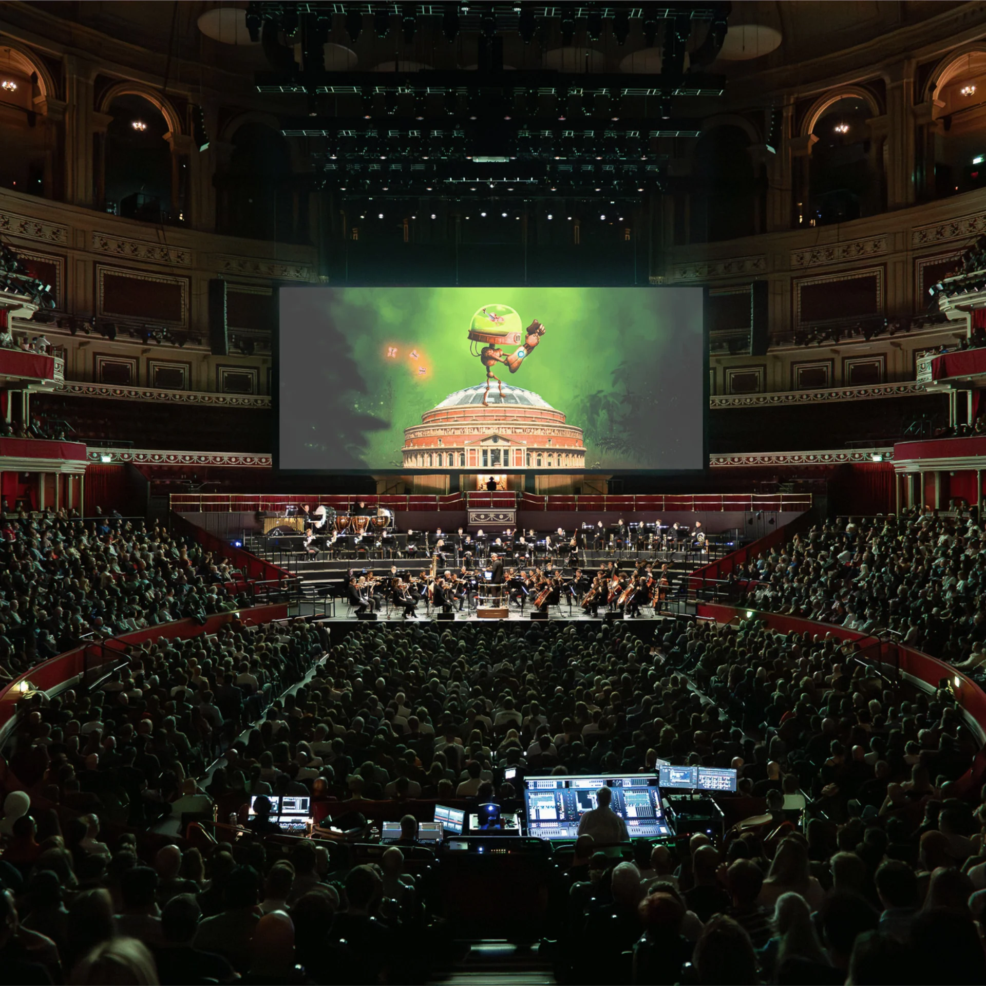 Game On! illustration on screen at the Royal Albert Hall.