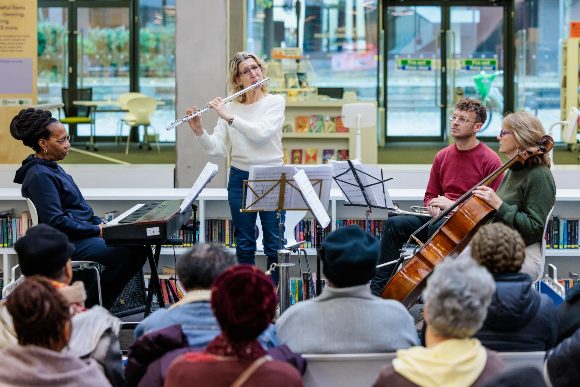 RPO musicians performing at Willesden Green Library.