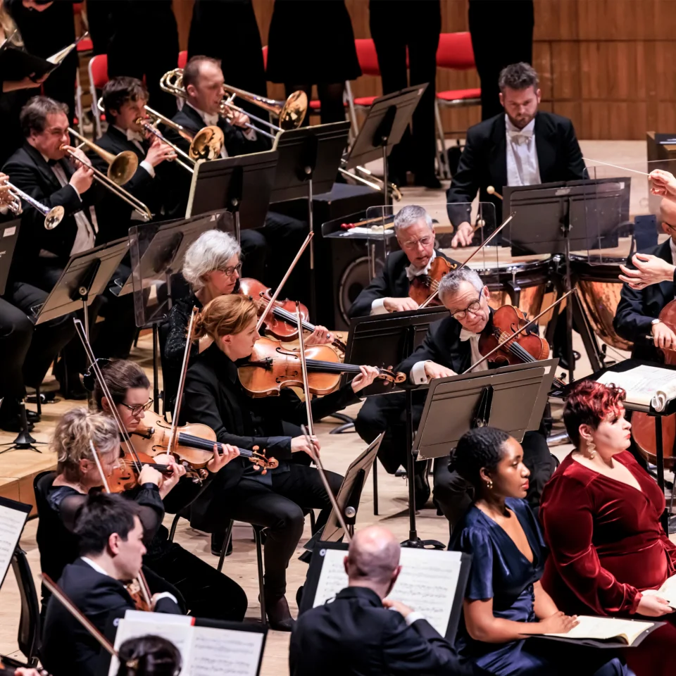 The Royal Philharmonic Concert Orchestra, a choir and soloists performing at the Royal Festival Hall