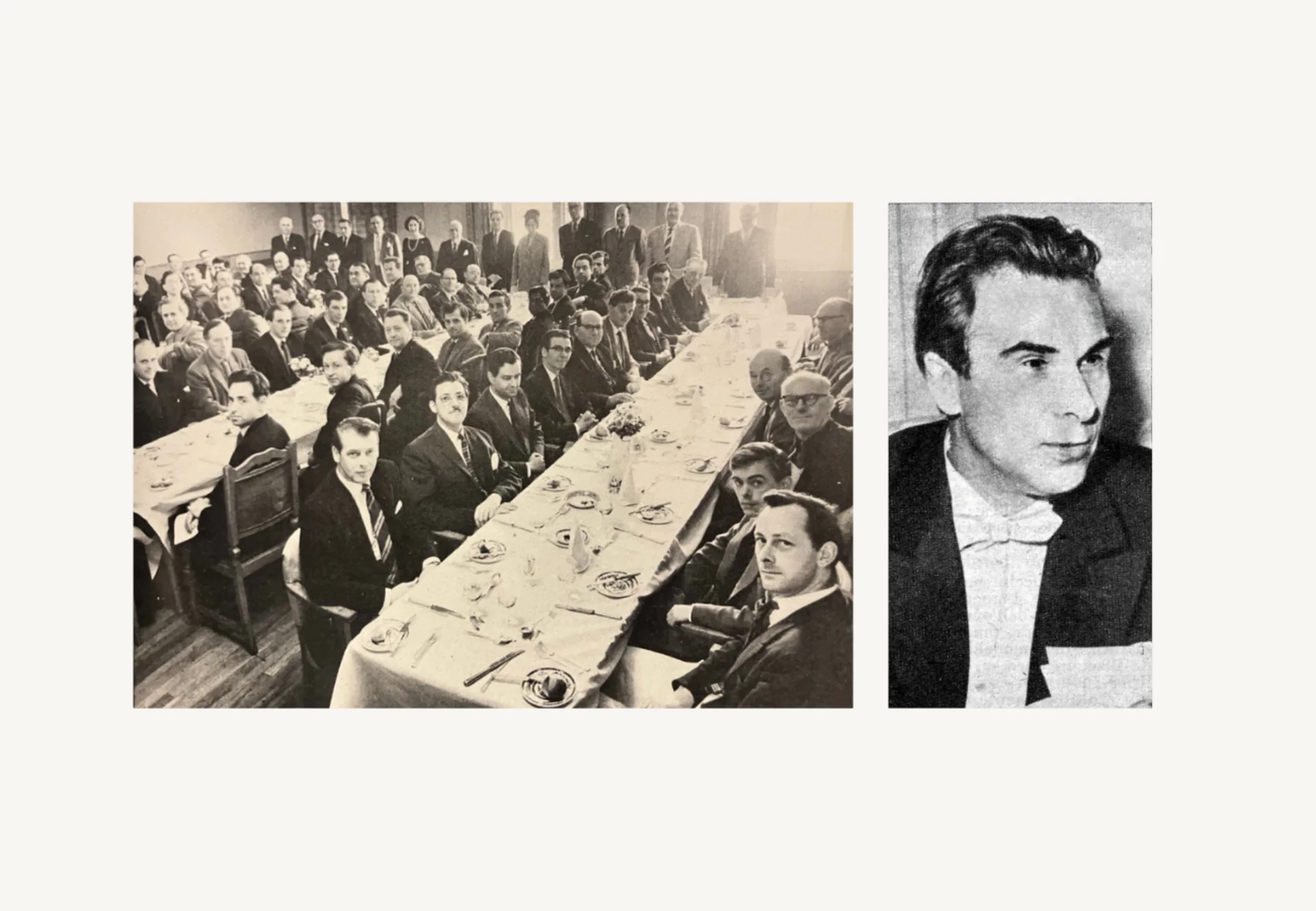 Left to right: dinner after Sir Thomas Beecham's final concert in 1960; Rudolf Kempe