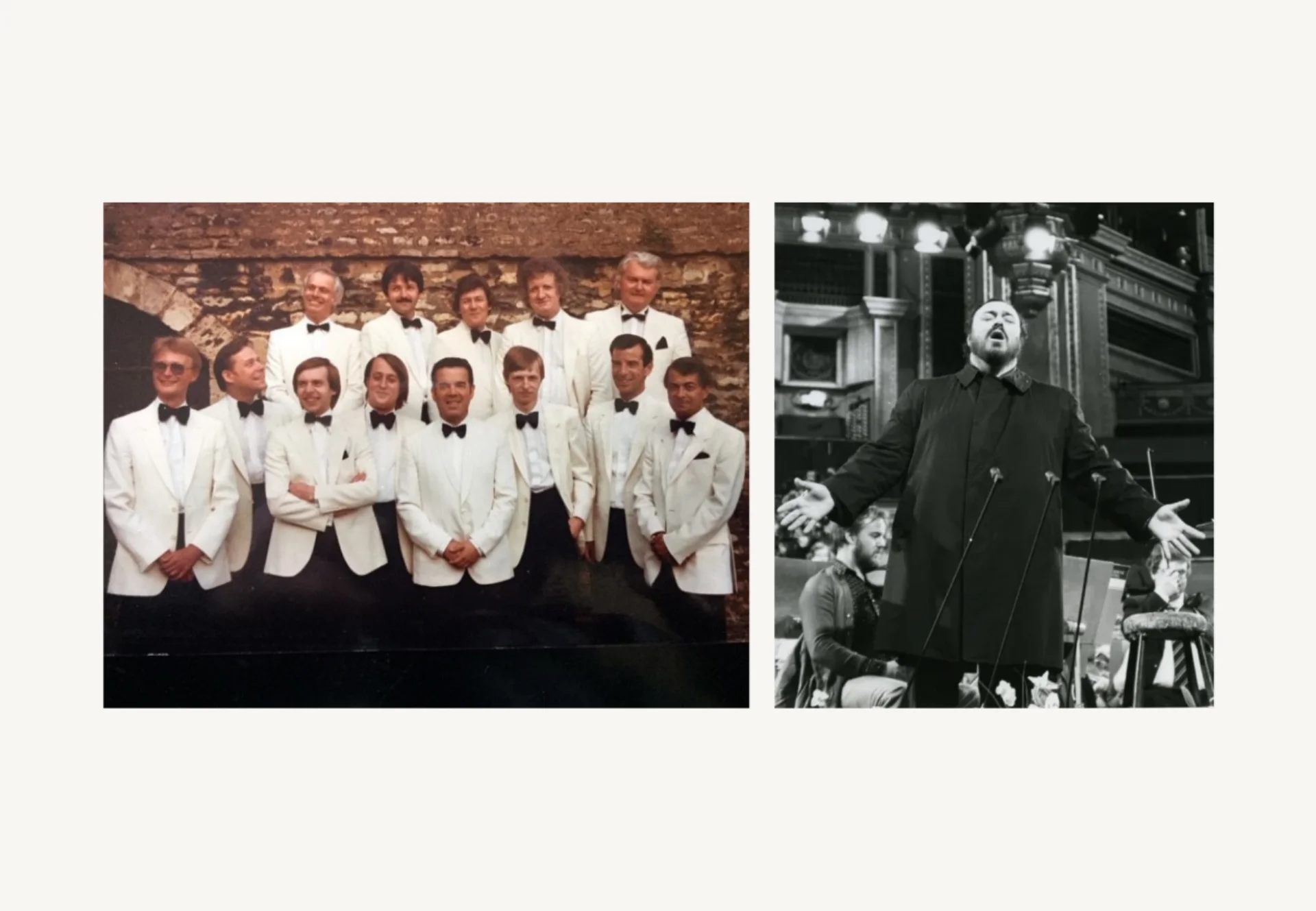 Left to right: the RPO First violins c.1980; Pavarotti's Royal Albert Hall debut with the RPO, 1982
