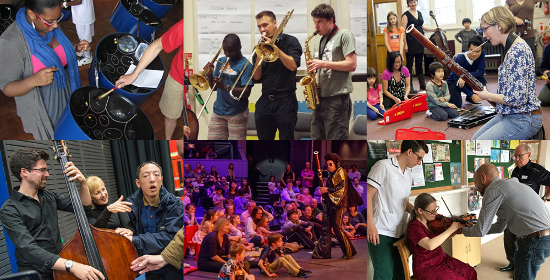 Compilation picture of RPO Resound sessions. Photo credits: Charlie Hedley, Florence Royer, Royal Philharmonic Orchestra
