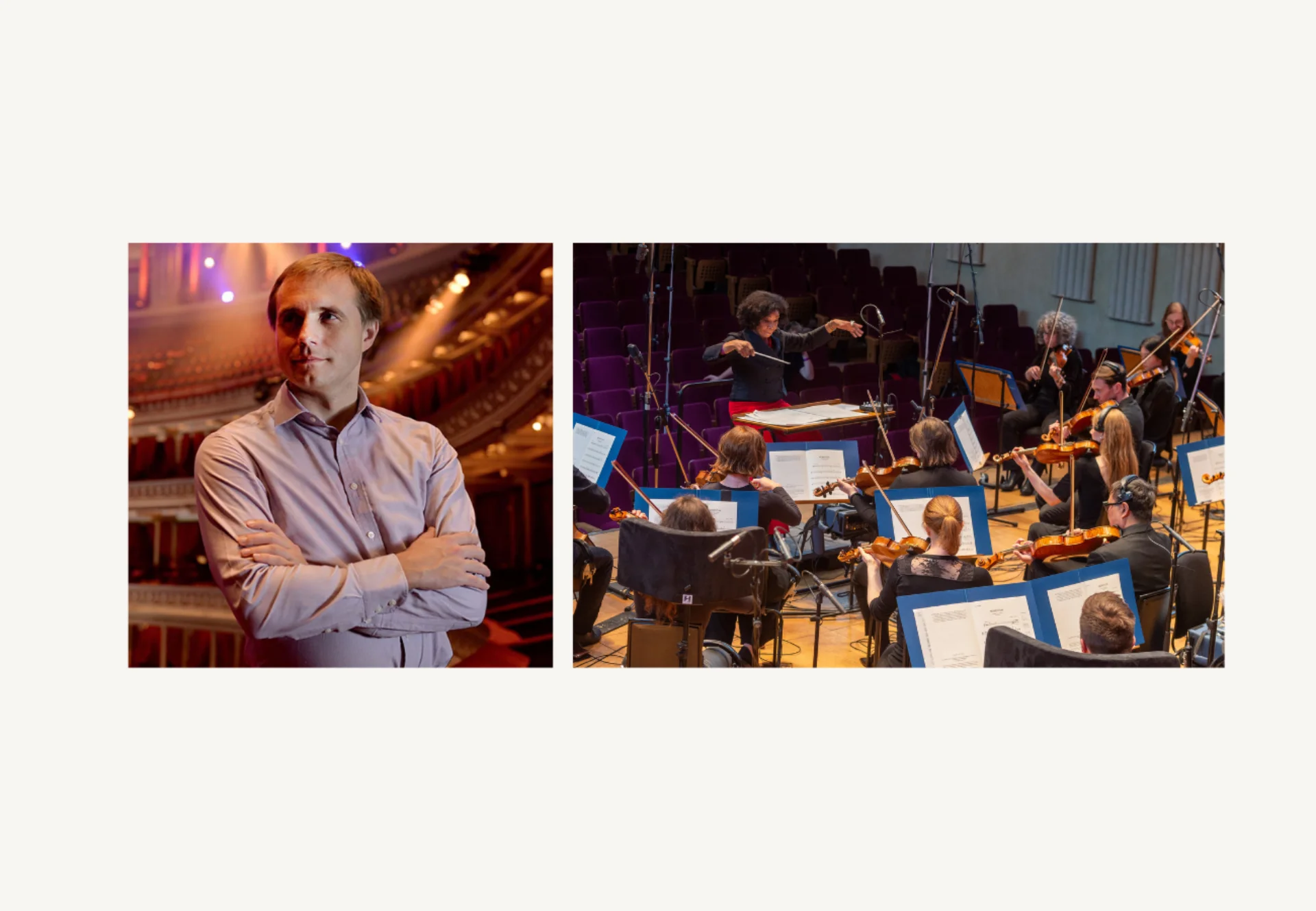 Left to right: Vasily Petrenko, the Music Director of the RPO; the RPO recording the UEFA Women's Euros Anthem in 2022