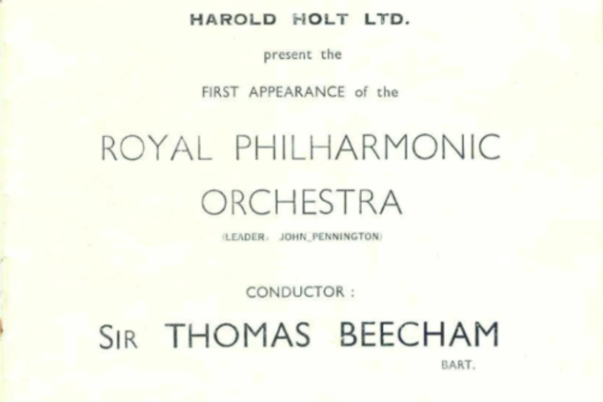 The front page of the printed programme for the RPO's first concert in 1946