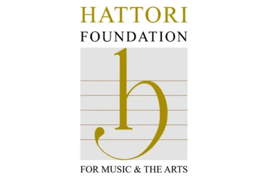 Hattori Foundation logo: a golden 'H' on a music score