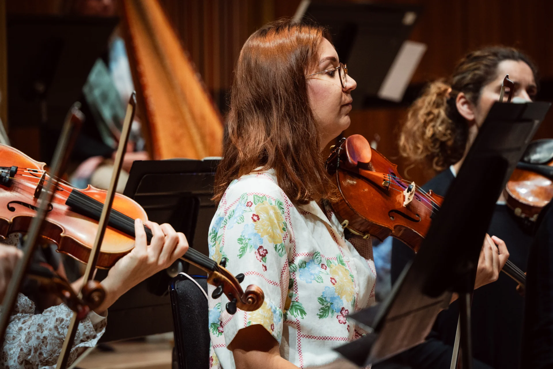 Adriana Iacovache-Pana in rehearsal at the Royal Festival Hall, in a pause between playing