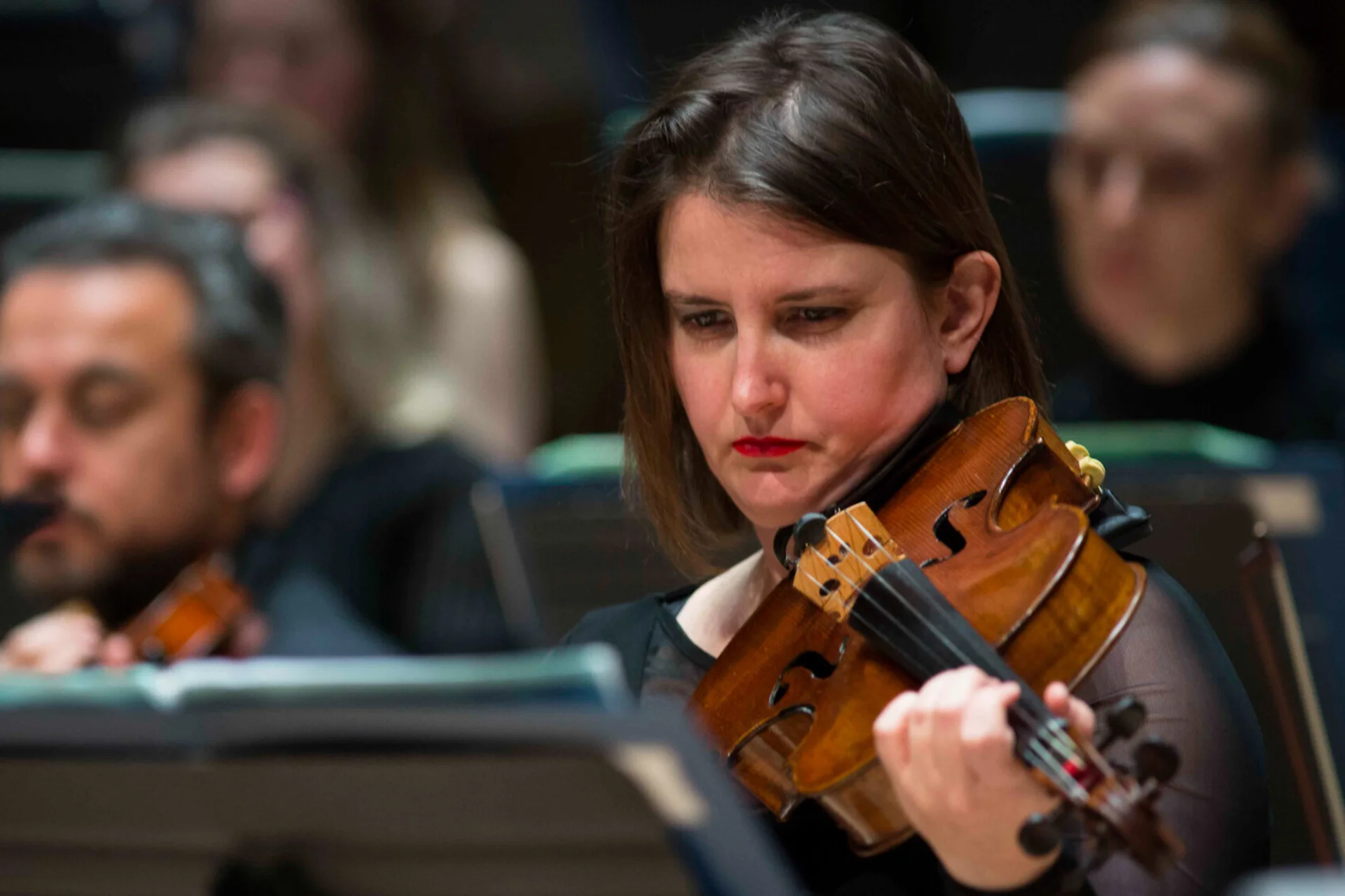 Abigail Fenna holding viola looking downwards