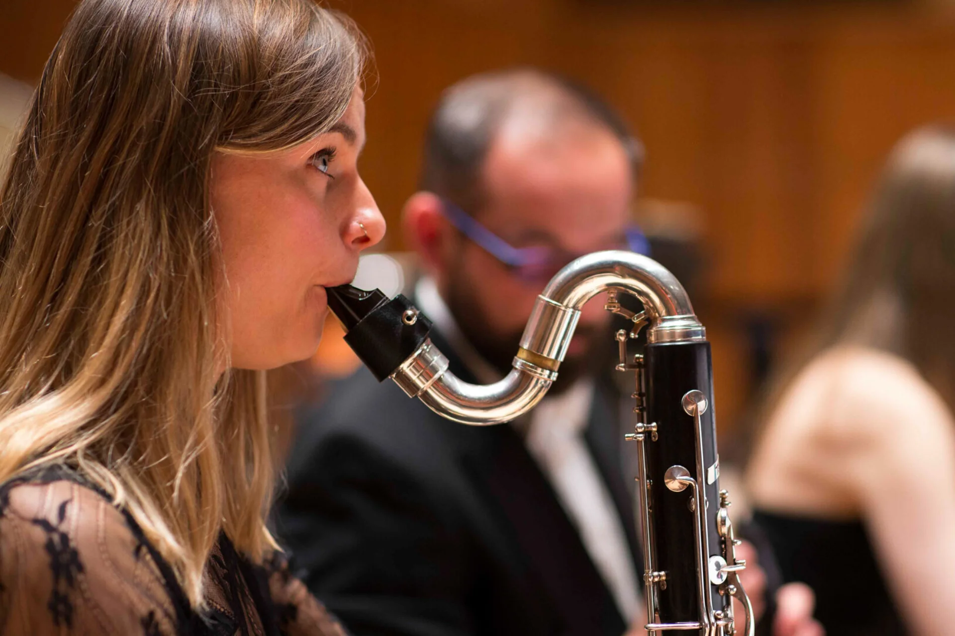 Katy Ayling playing bass clarinet