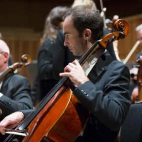 Orchestra player with cello