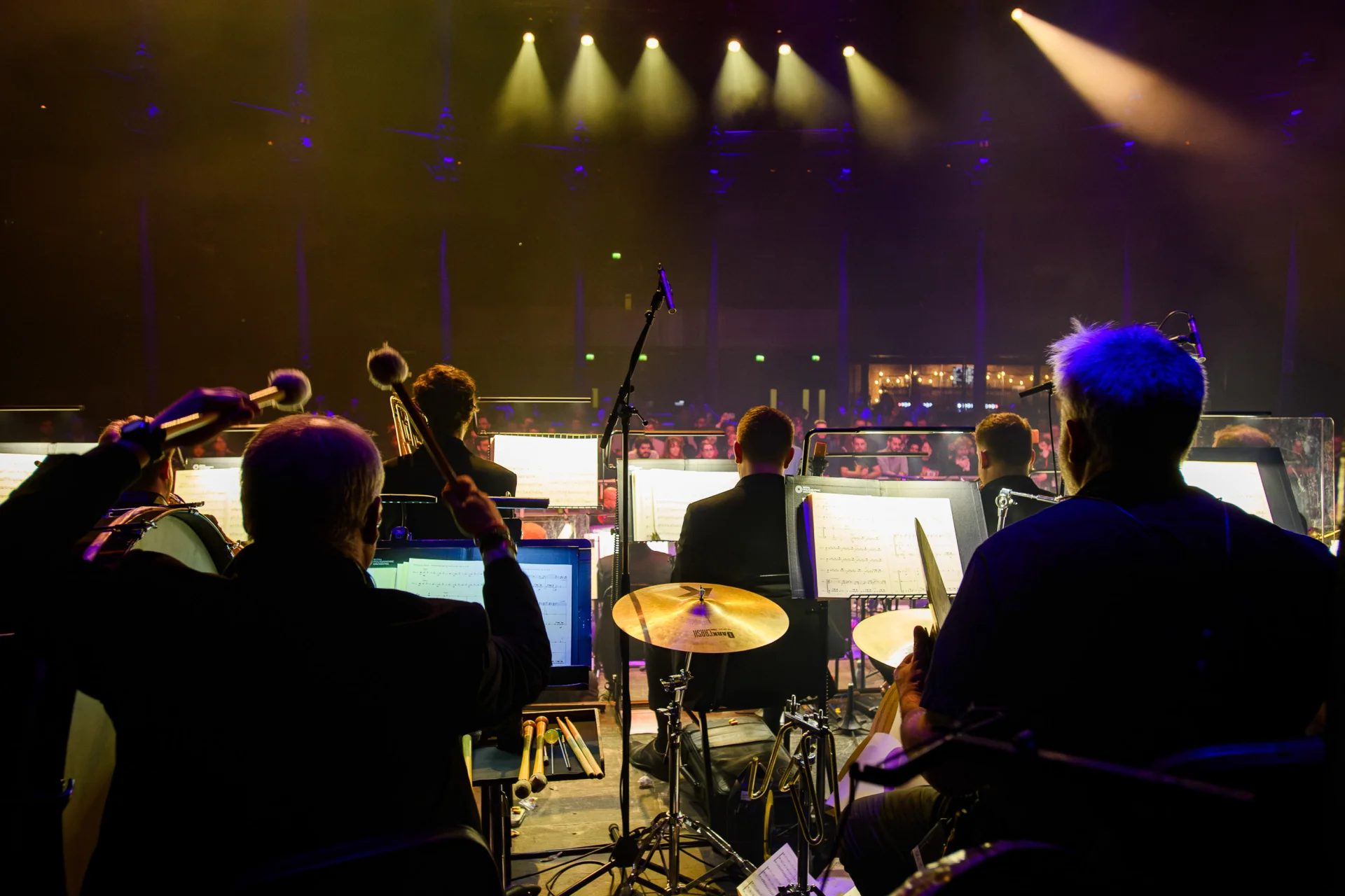 The RPCO on stage for the London Soundtrack Festival, taken from behind the percussion
