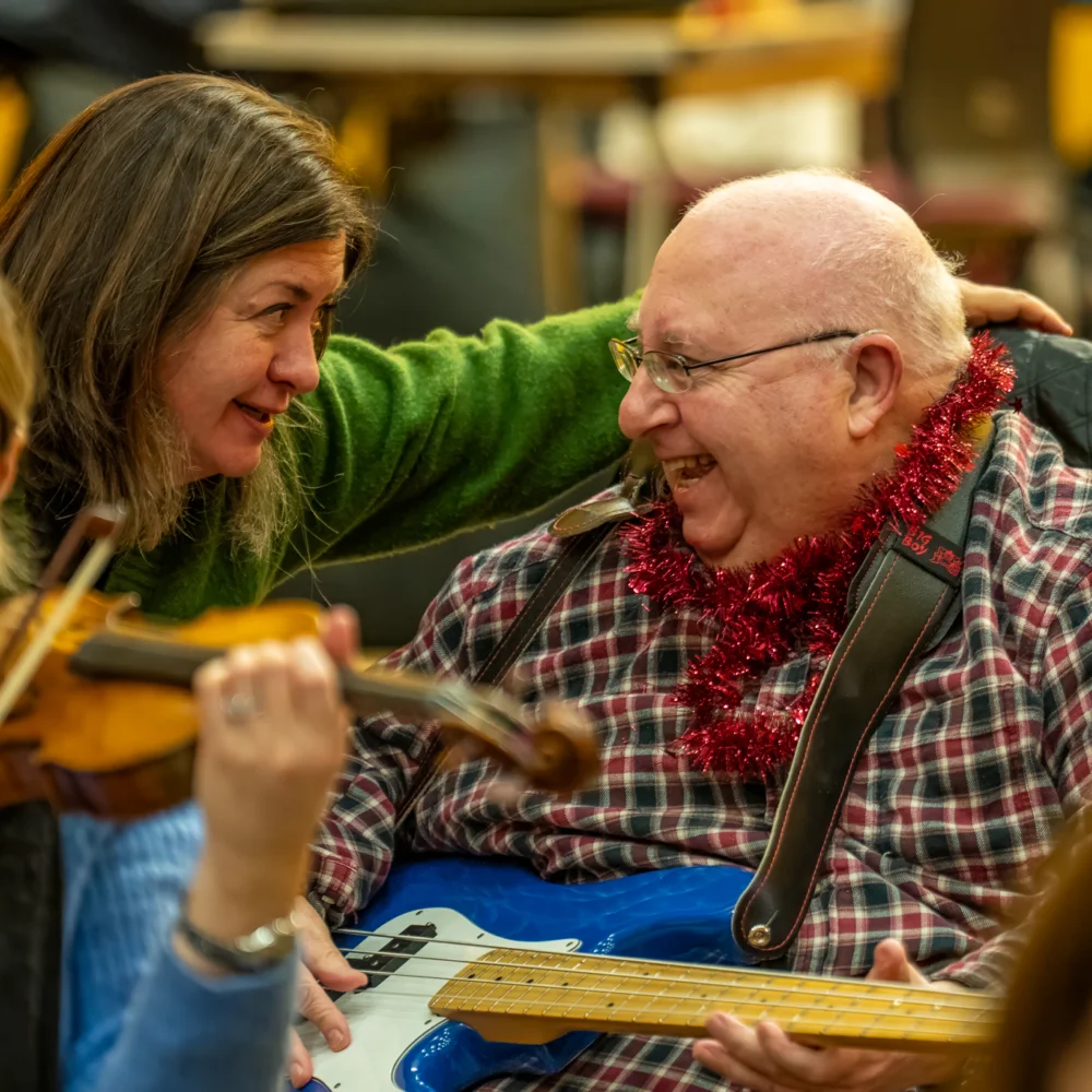 STROKESTRA participant and RPO musician during workshop.