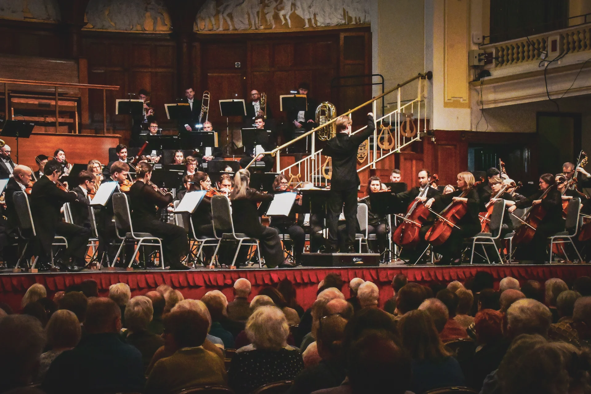 The RPO viewed from the stall at Hull City Hall. They are on stage with conductor Kristian Sallinen
