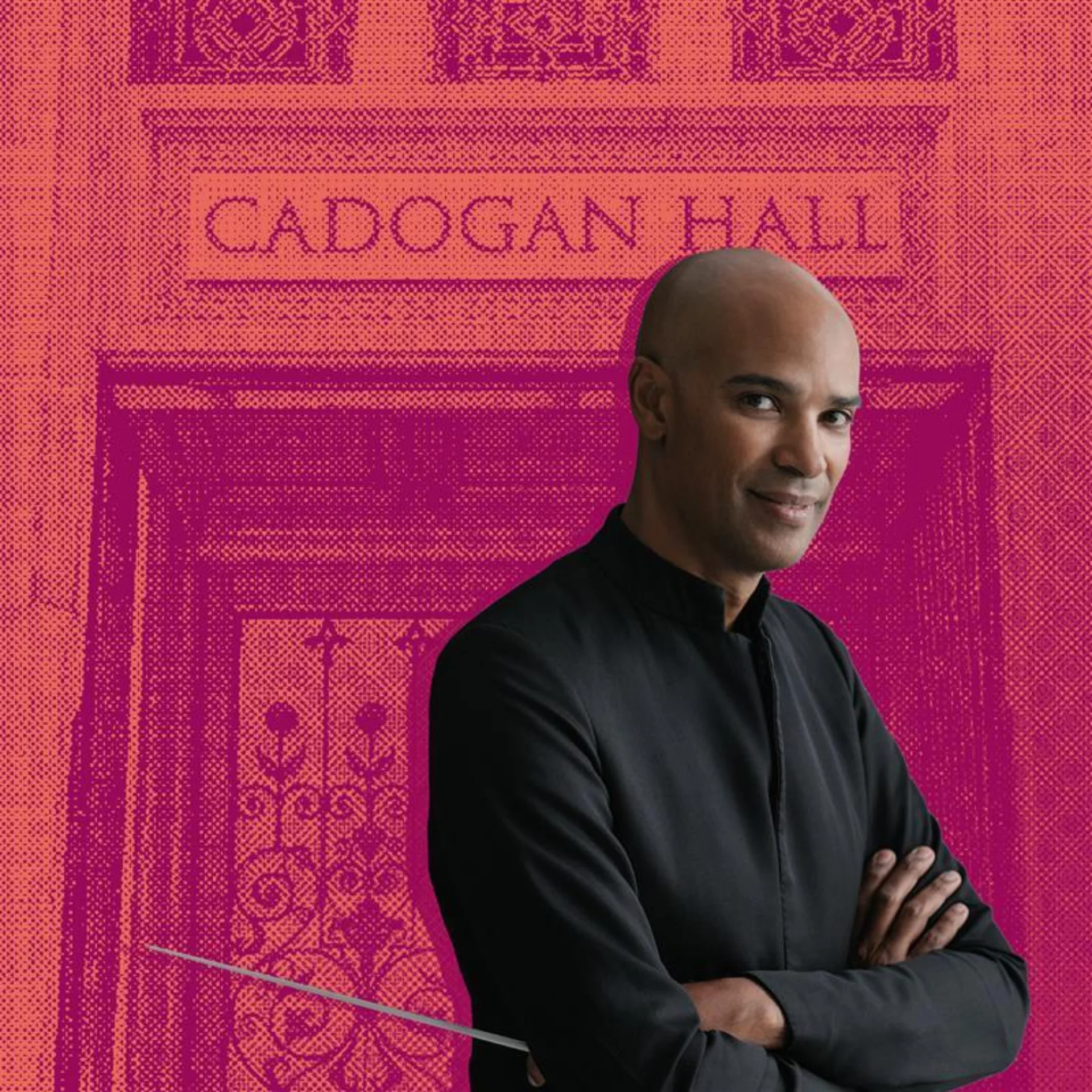Picture of Kevin John Edusei in front of red background featuring Cadogan Hall