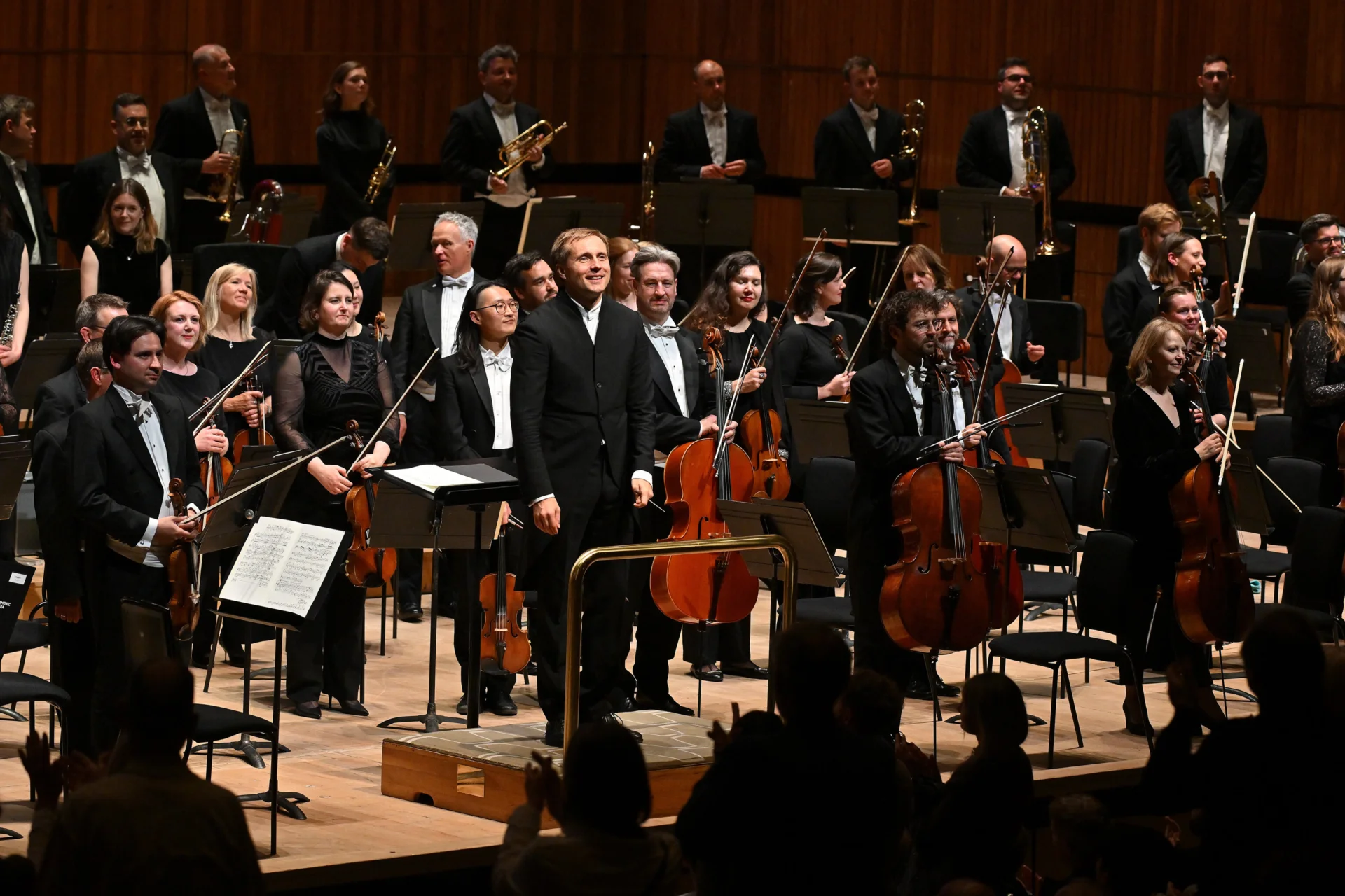 The Royal Philharmonic Orchestra and Vasily Petrenko standing for applause on stage at the Southbank’s Royal Festival Hall on Sunday 17 May 2026