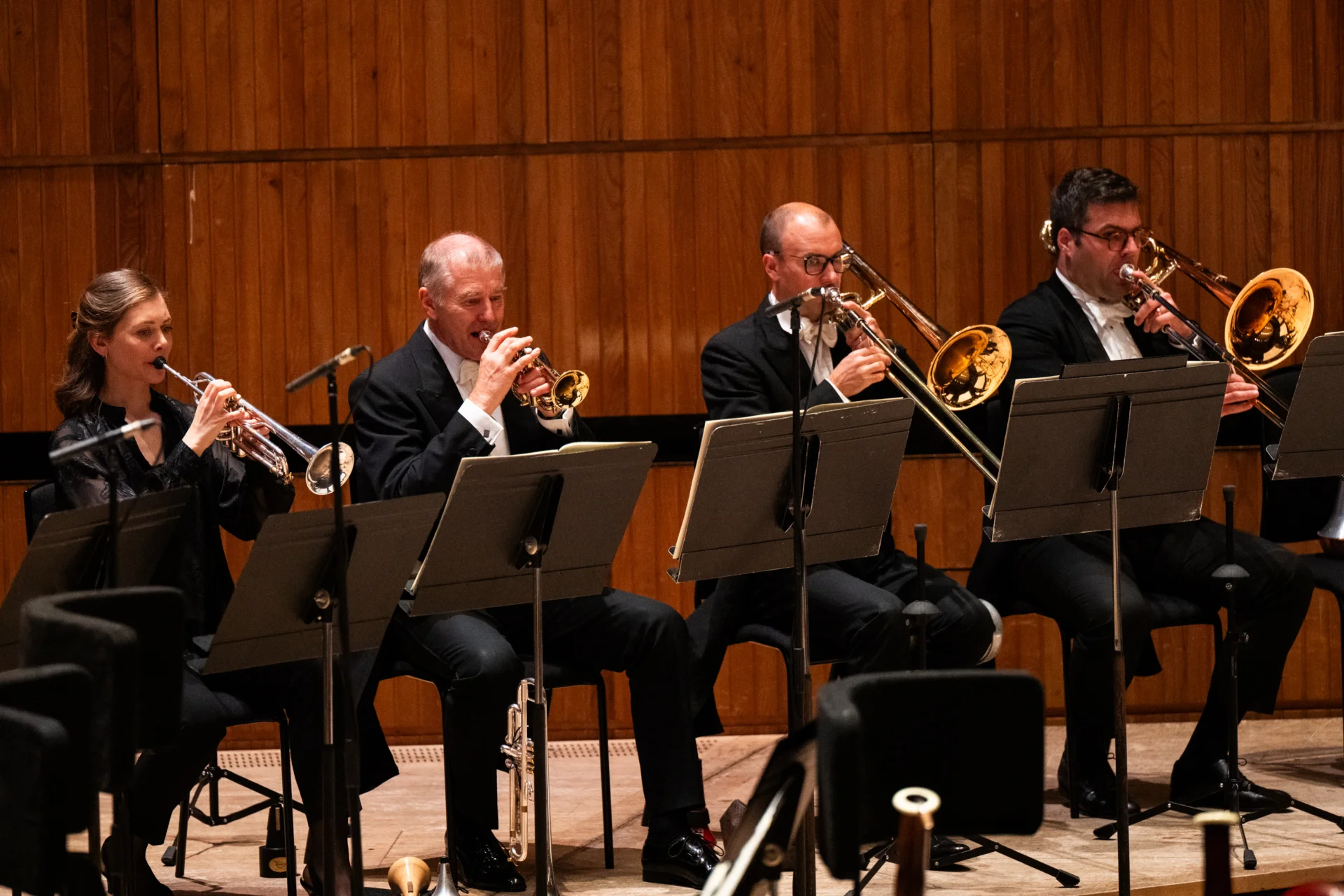 RPO trumpet and trombone players performing