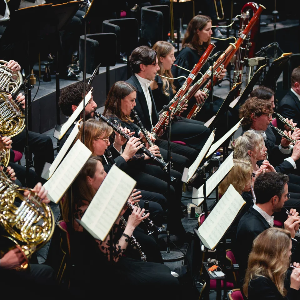 The RPO wind section performing in the Royal Albert Hall