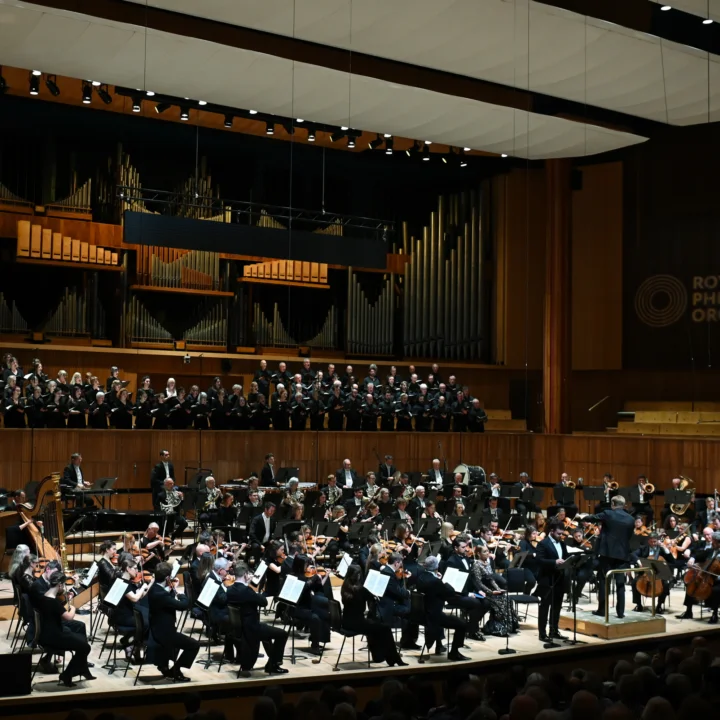The RPO and Philharmonia Chorus performing on stage at the Royal Festival Hall