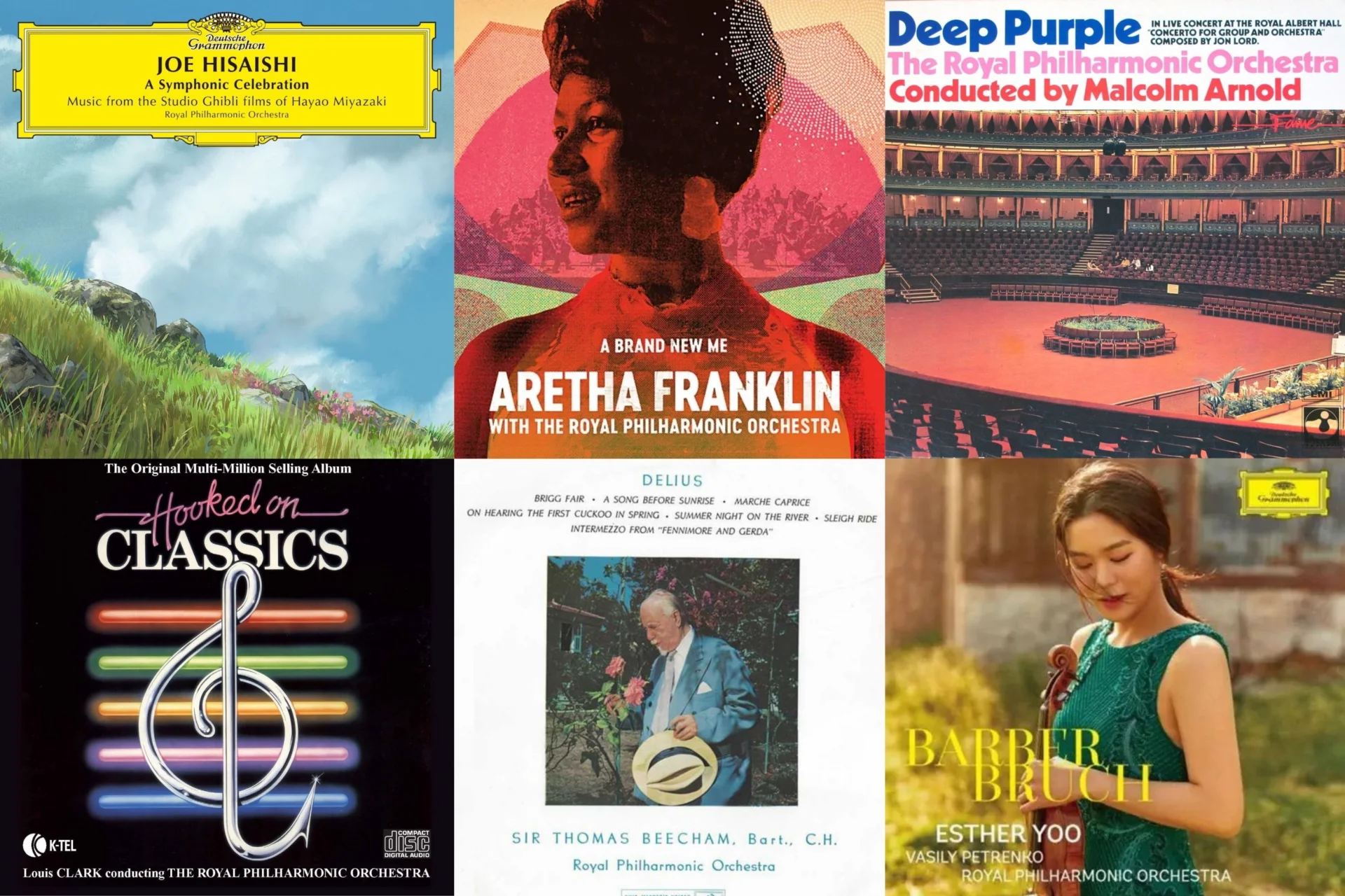Collage of album covers made from some of the Royal Philharmonic Orchestra's most notable recordings