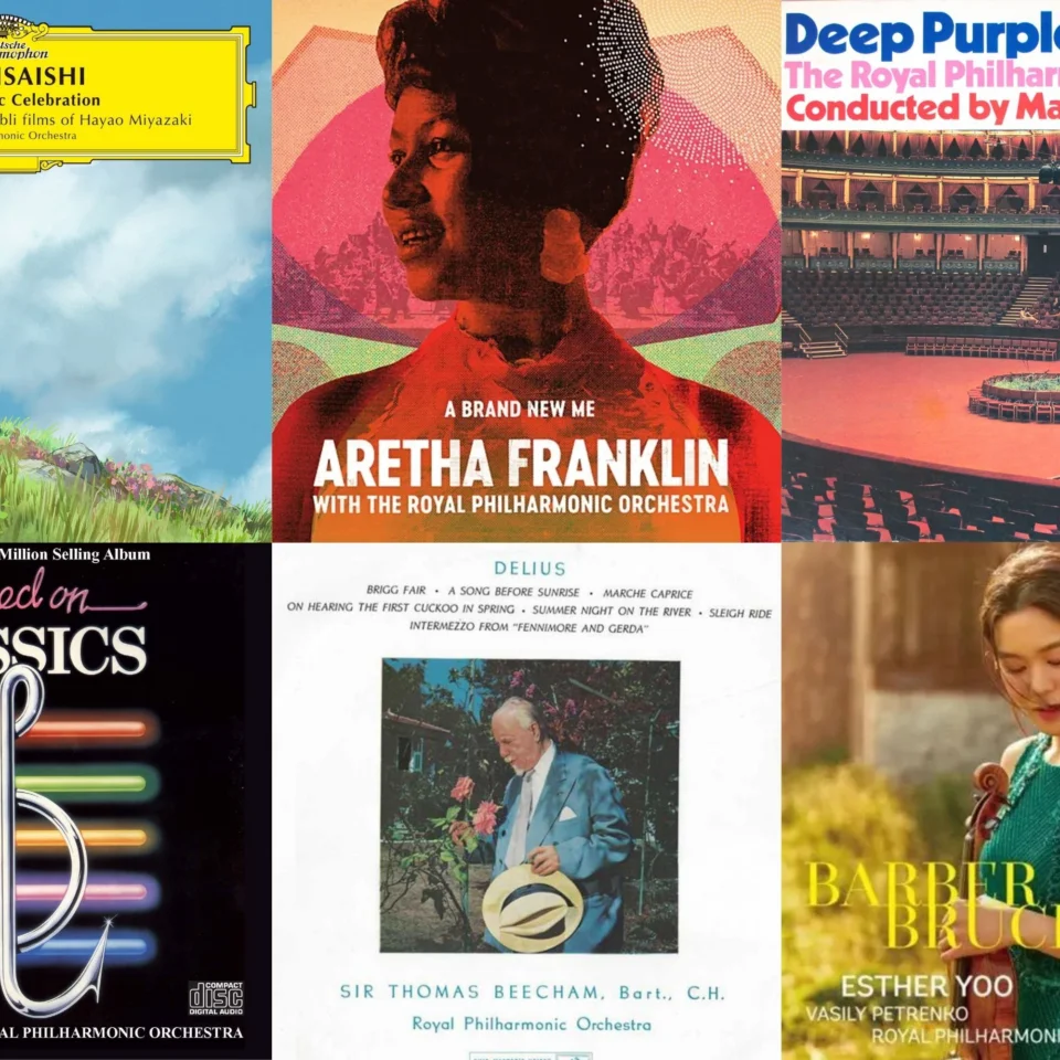 Collage of album covers made from some of the Royal Philharmonic Orchestra's most notable recordings