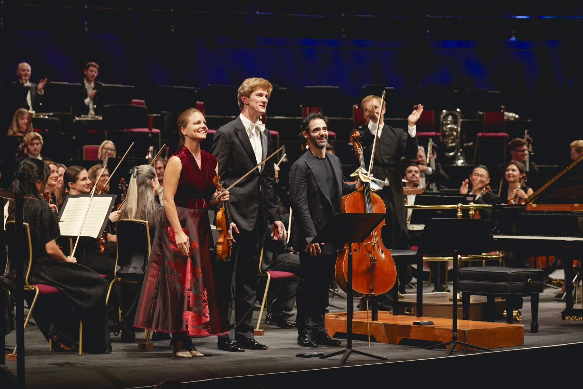 Julia Fischer, Pablo Ferrández and Jan Lisiecki on stage at Royal Albert Hall