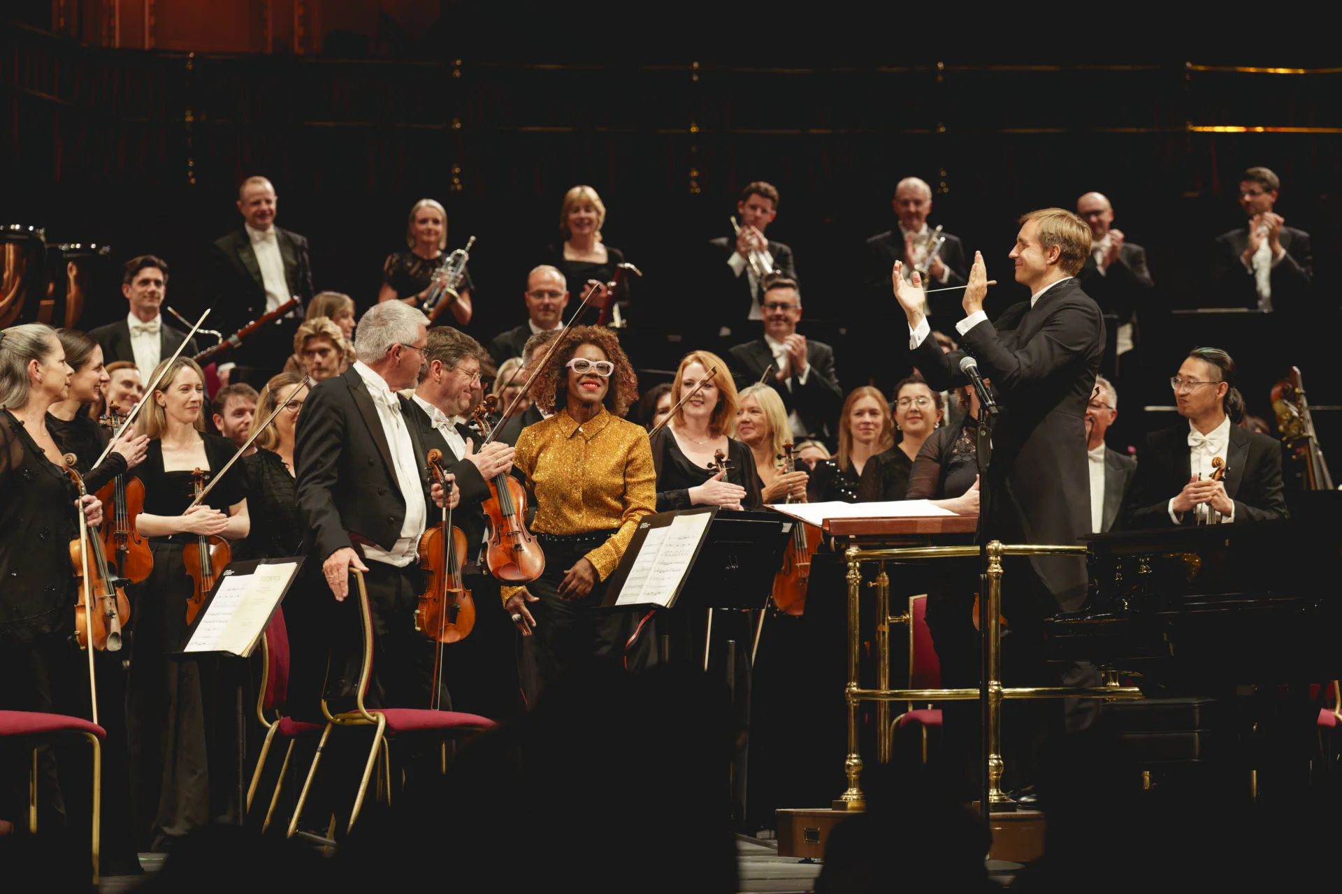 Errollyn Wallen on stage with Orchestra at Royal Philharmonic Orchestra at 80 concert