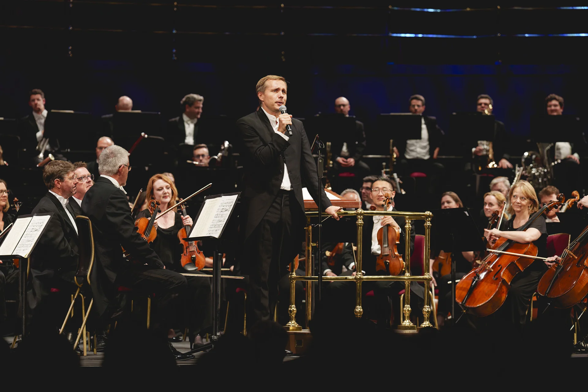Vasily Petrenko giving speech on stage at Royal Albert Hall