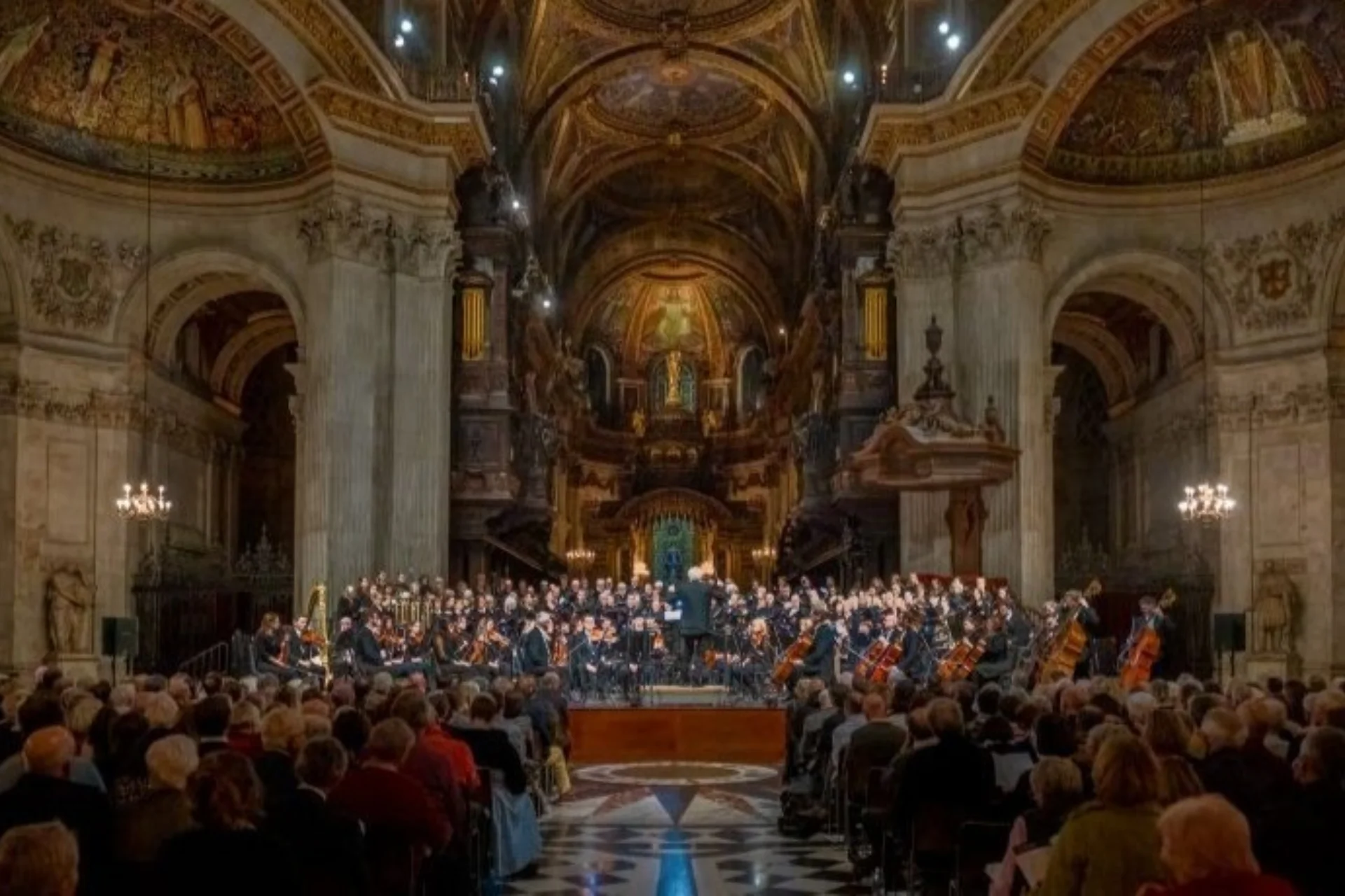 The Royal Philharmonic Orchestra led by Sir John Rutter inside St Paul's Cathedral