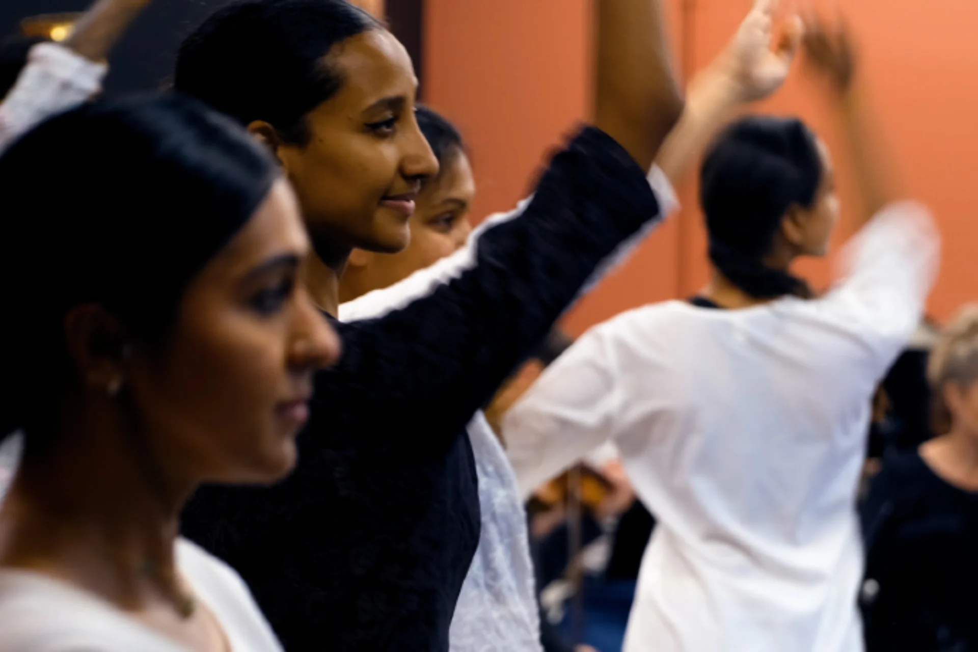 Indian Kathak dancers with Orchestra players in the background