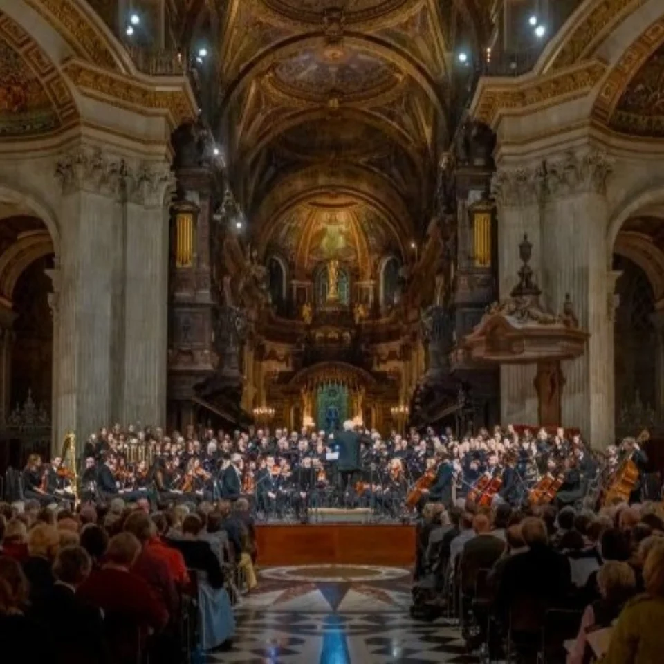 The Royal Philharmonic Orchestra led by Sir John Rutter inside St Paul's Cathedral