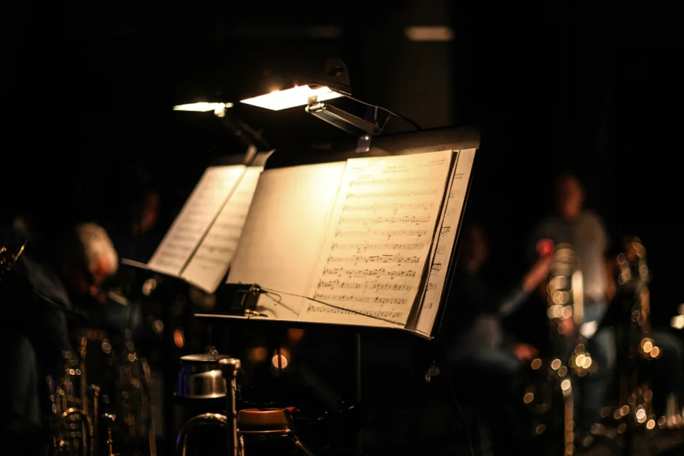 Sheet music on a conductor's stand