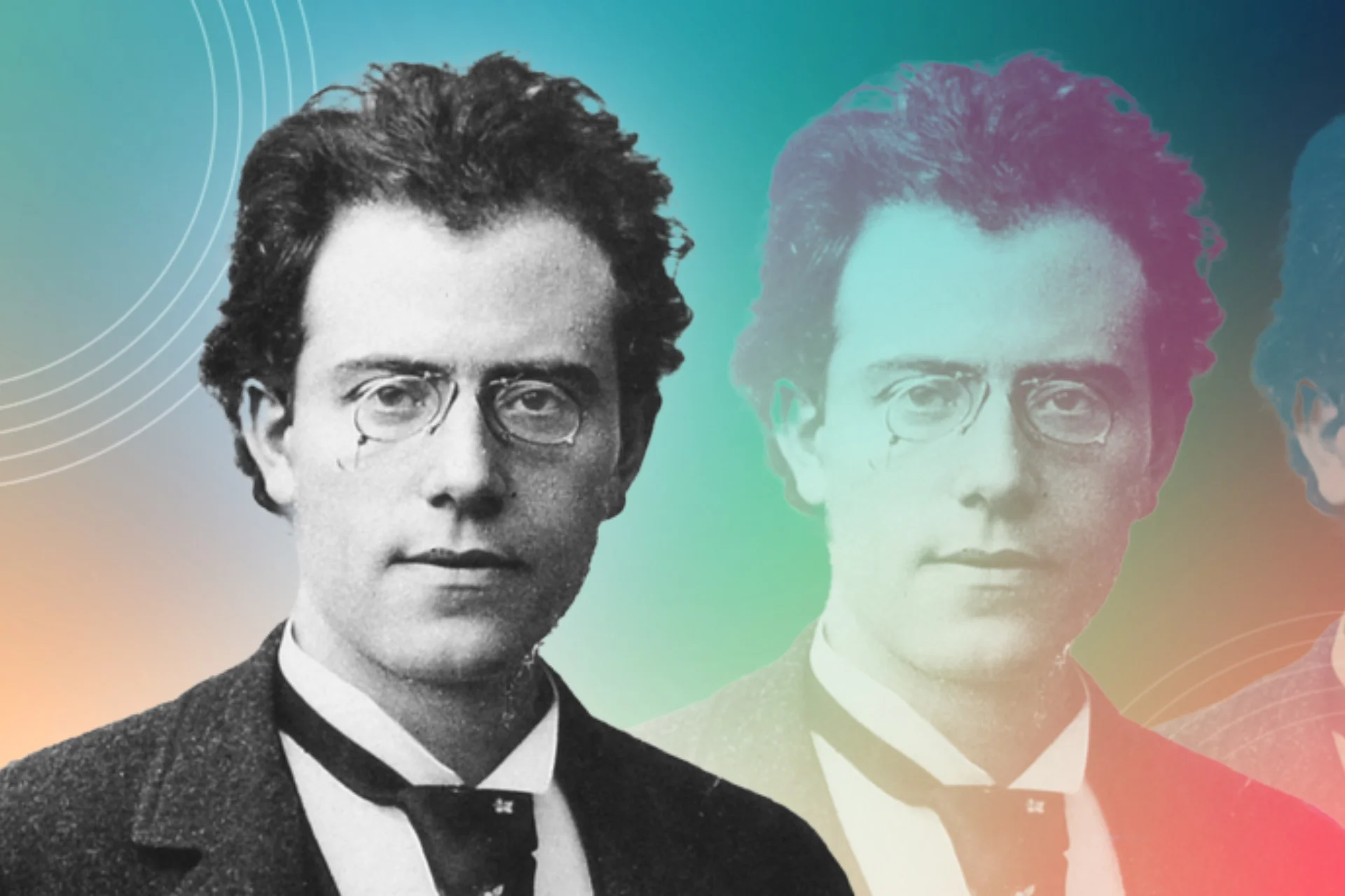 Photo of Gustav Mahler on coloured background