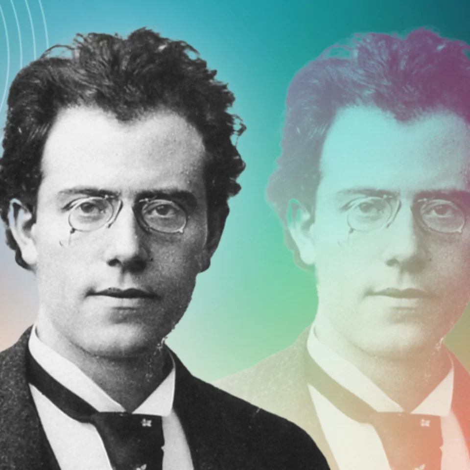Photo of Gustav Mahler on coloured background