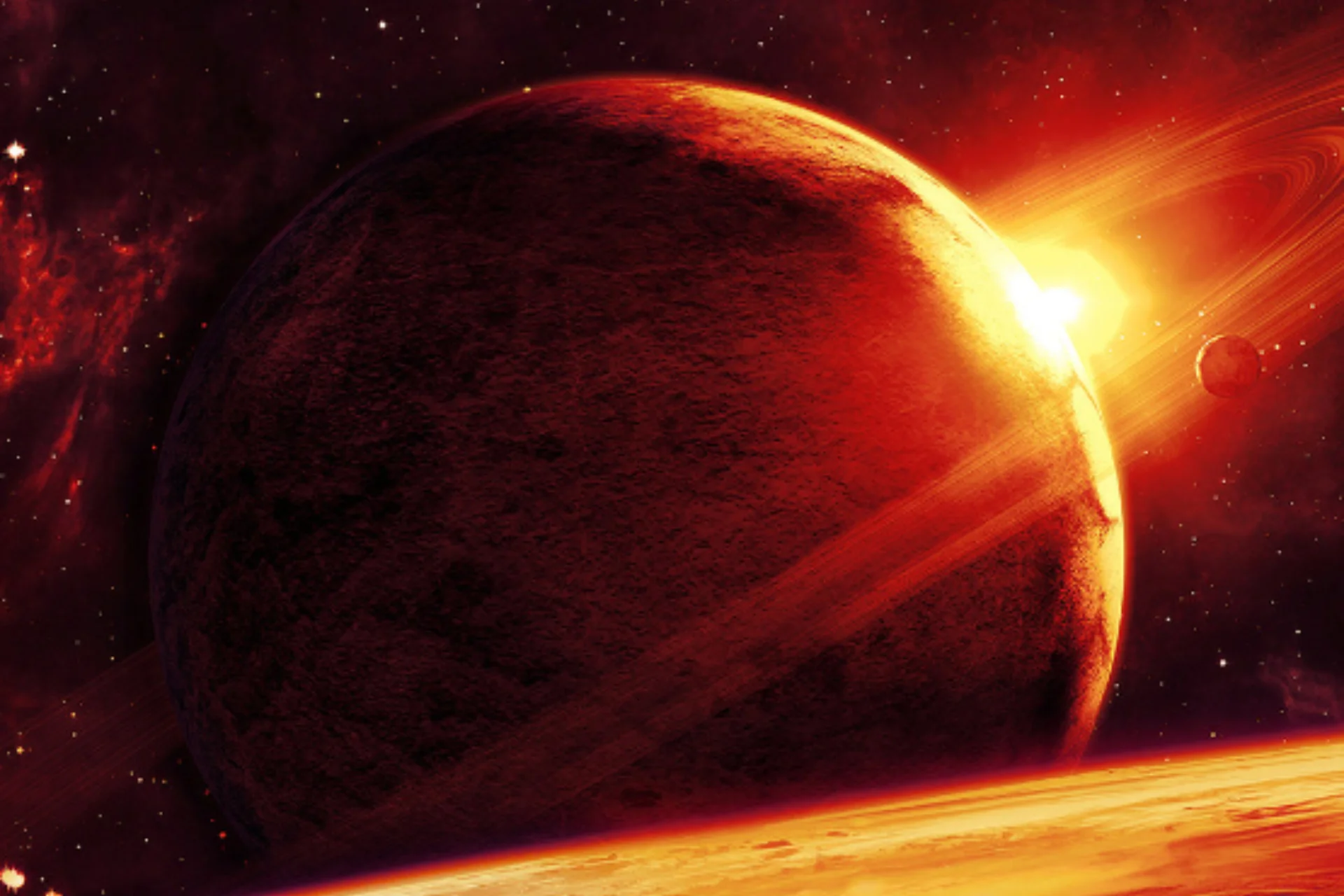 Planet with sun behind it