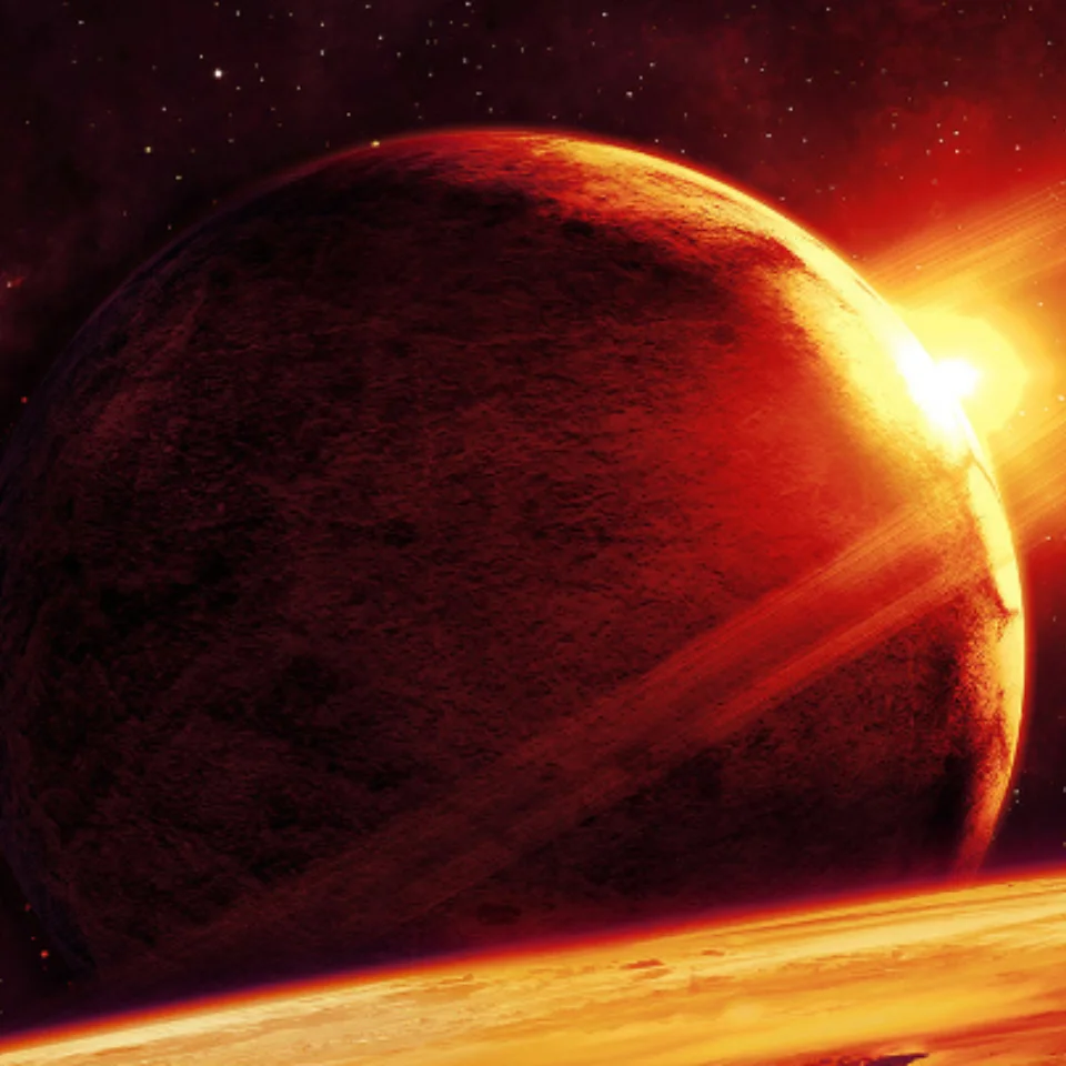 Planet with sun behind it