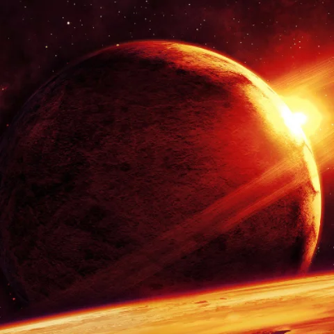 Planet with sun behind it